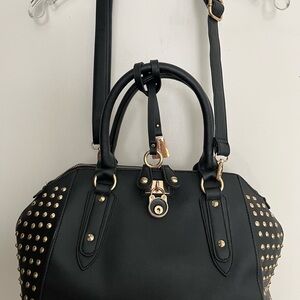 Black Rivet Black and Gold Studded Satchel